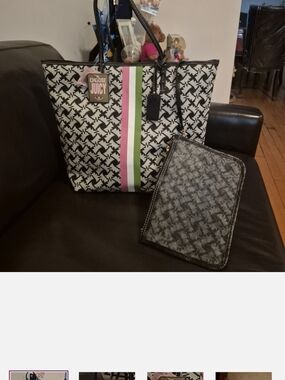 Juicy Couture Black & Pink Logo Tote with Green Vintage New Old Stock